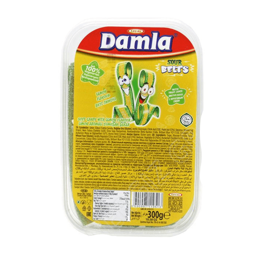 Tayas Damla Sour Belt Mix 300g – Apple, Lemon, Banana-Strawberry & Rainbow - Jabban Market